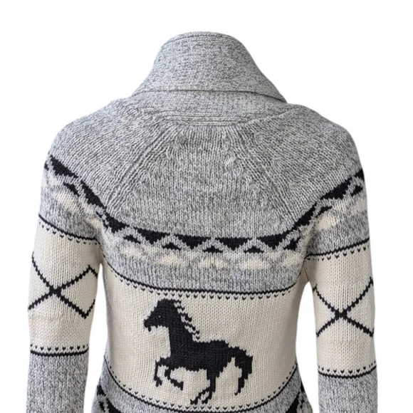Bluenotes Cowichan Western Aztec Horse Knit Cardigan Shawl Collar XS - Picture 6 of 10